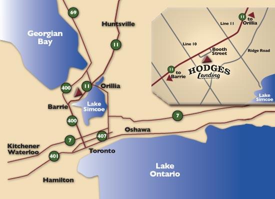Map to Hodges Landing on your way to the Muskokas