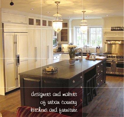 wood kitchen cabinets with dark wood kitchen island in a Muskoka Cottage on Morrison Lake